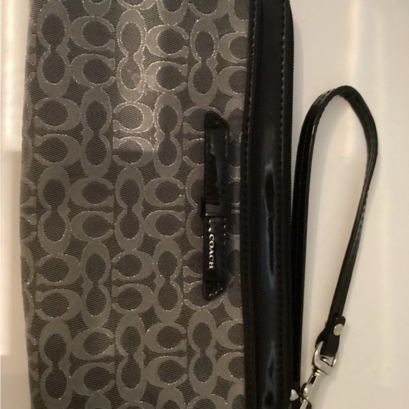 COACH Double Zip Wristlet Wallet In Signature Canvas with Bow Accent Grey Black - Picture 4 of 10